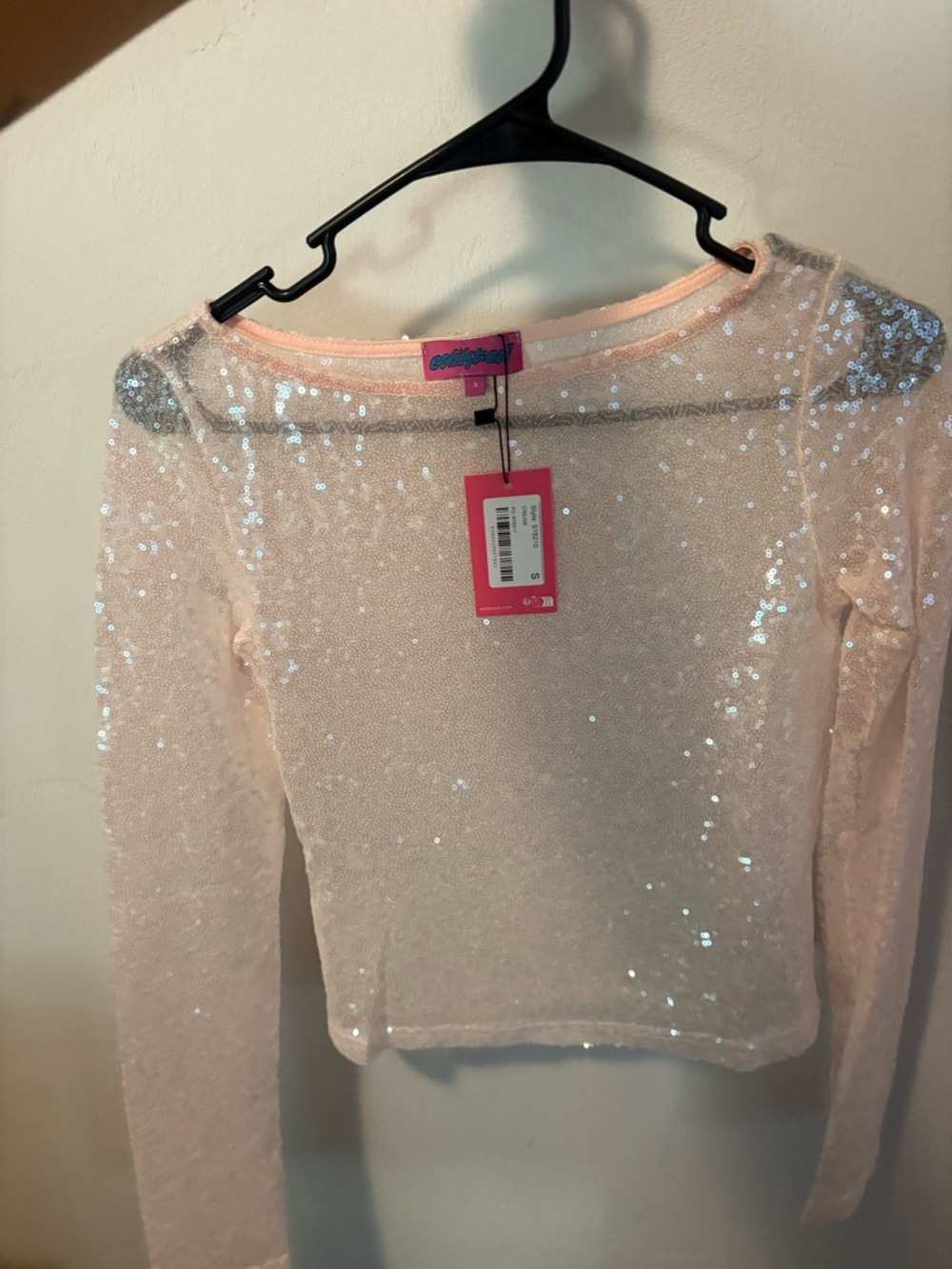 Edikted Light Pink Sequin Long Sleeve Top